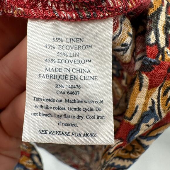 FAHERTY NWT Carmel LInen Blend Red Floral Tie Waist Dress // XS - Picture 12 of 15